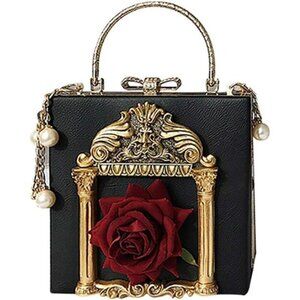 Black Gold Floral Clutch Purse Crossbody Evening Bag for Wedding Prom Party